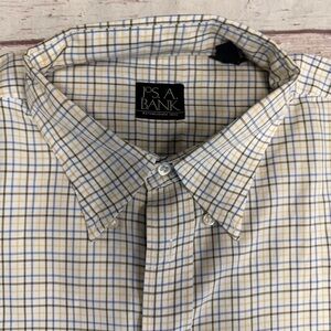 Men's Tan Plaid Long Sleeve Button Up Dress Shirt Size XL Jos A Bank Size XL